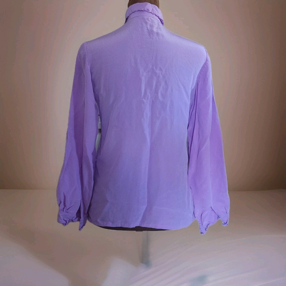 Vtg Peony Womens Silk Blouse Size 34 S Hand Embroidered Light Purple Button Up - Picture 7 of 9